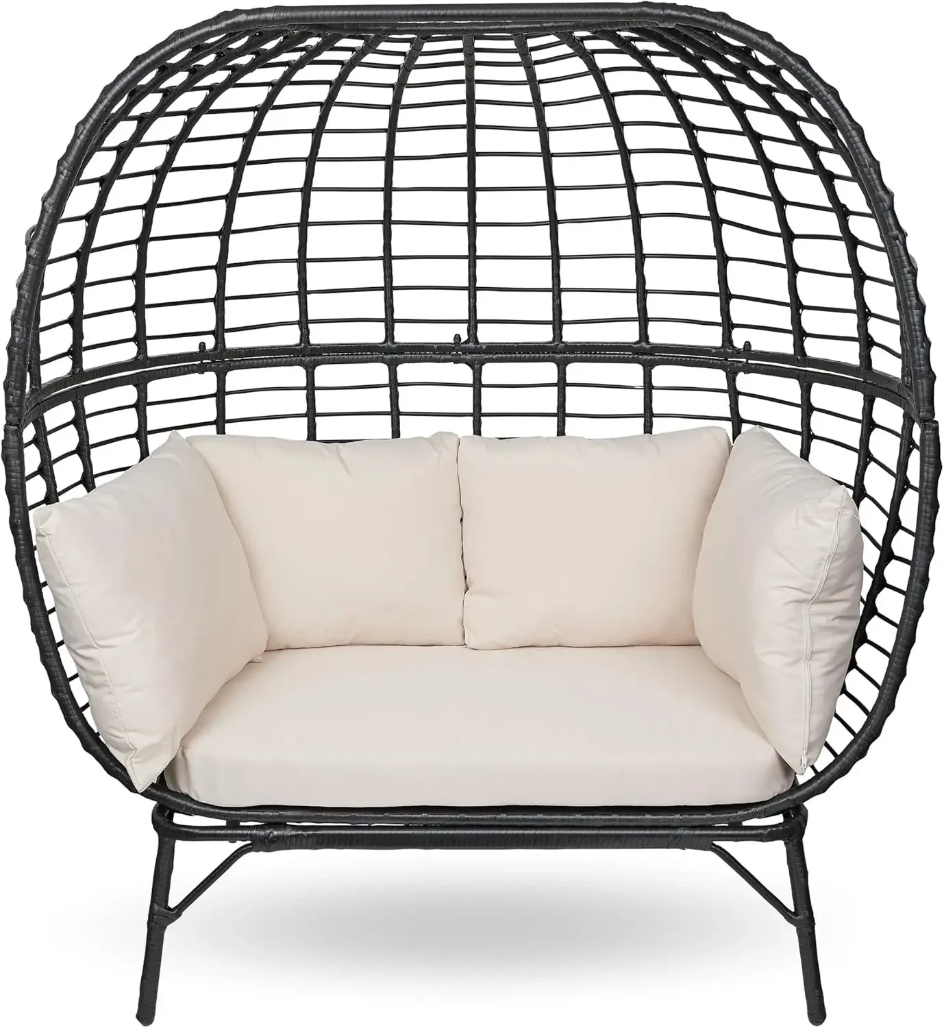 

Alpine Corporation MHQ130 Indoor/Outdoor Double Seat Egg Chair w/Cushions, Versatile Patio & Sun Room Seating, 57" H, Black