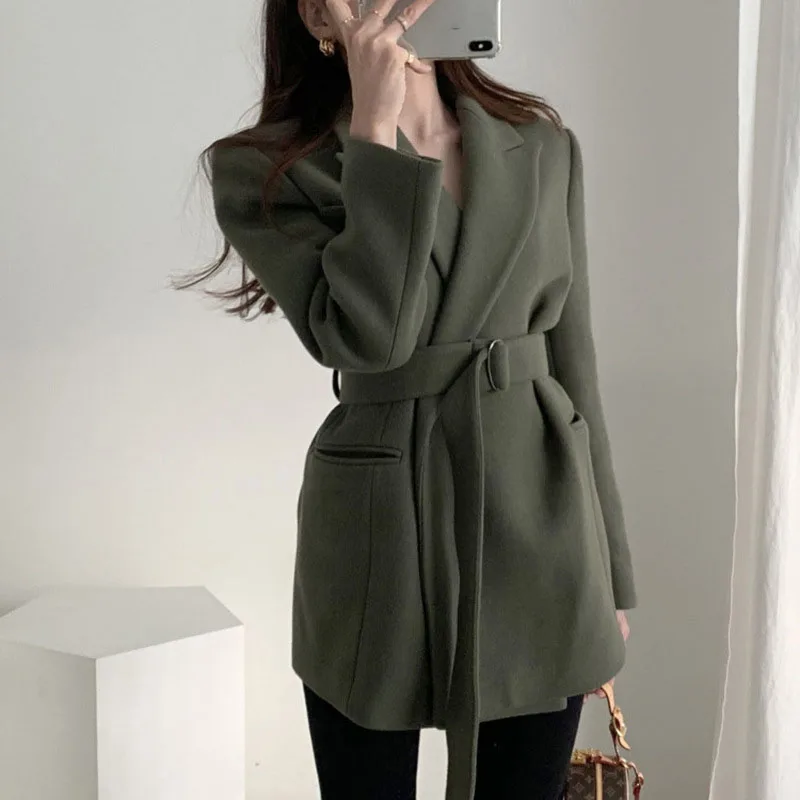 Elegant OL Office Lady woolen coat autumn outwear Women's Clothing Jacket 2025 new spring women's jacket with belt