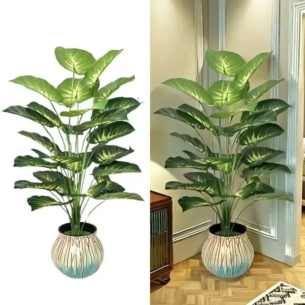 New 58cm Fake Plants Leaf 75cm Evergreen Artificial Palm Rohdea Japonica Real Touch Plastic Turtle Leaf Garden