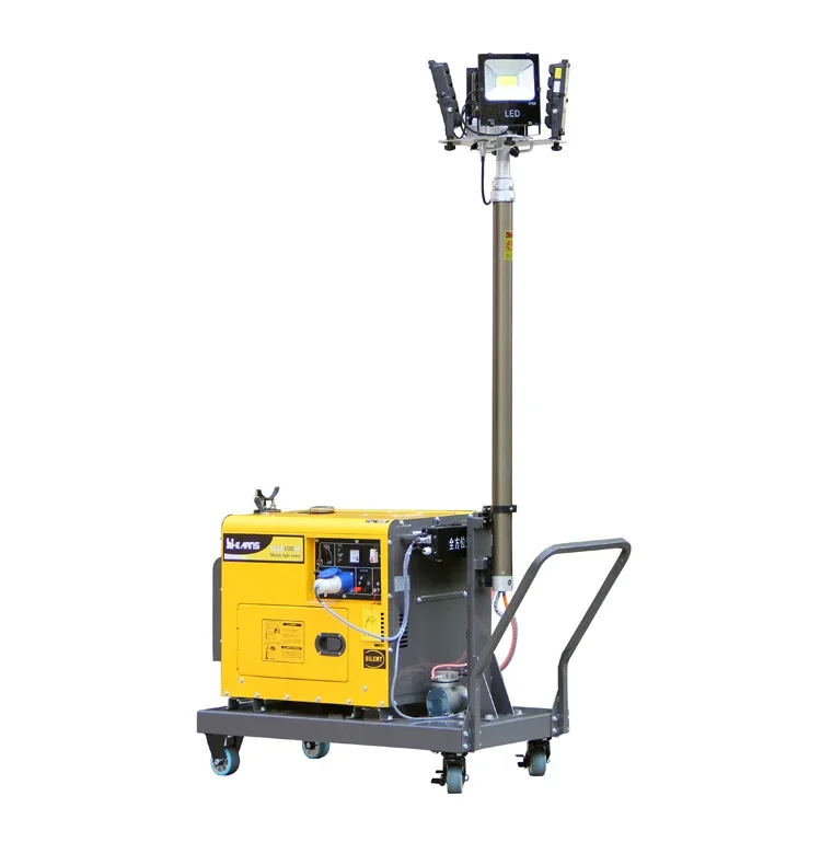 New Trailer Type 4x50W LED Light Tower 5000W Air Cooled Silent Diesel Generator