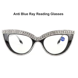 Rhinestone Cat Eye Reading Glasses Women Trim Anti Blue Ray Presbyopic Farsightedness Glasses Diopter From  +100  To+400