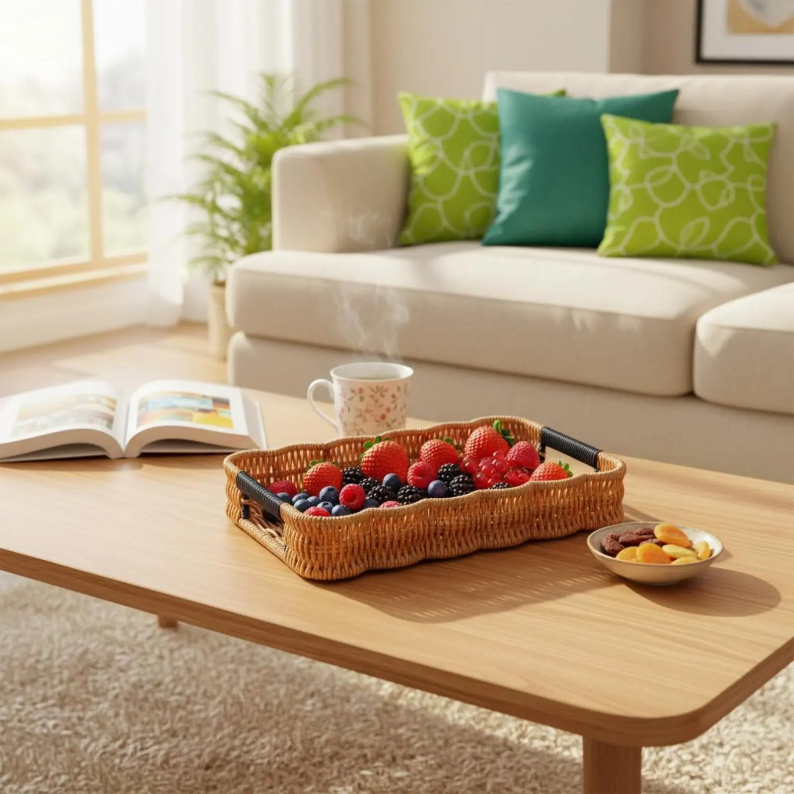

Woven Fruit Basket Multi-Purpose Rattan Snack Tray Decorative Basket Tray Sturdy