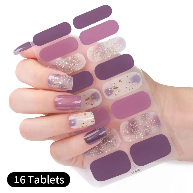 Glitter Full Cover Nail Stickers Love Heart Purple Pink Nail Wraps Self Adhesive Nail Sticker Creative Nail Art Paper Decoration