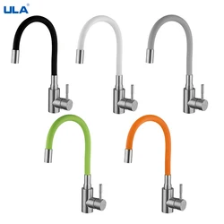 ULA Flexible Spout Kitchen Faucet Kitchen Hot Cold Water Mixer Tap 360 Degree Rotating Sink Faucet with Colorful Hoses