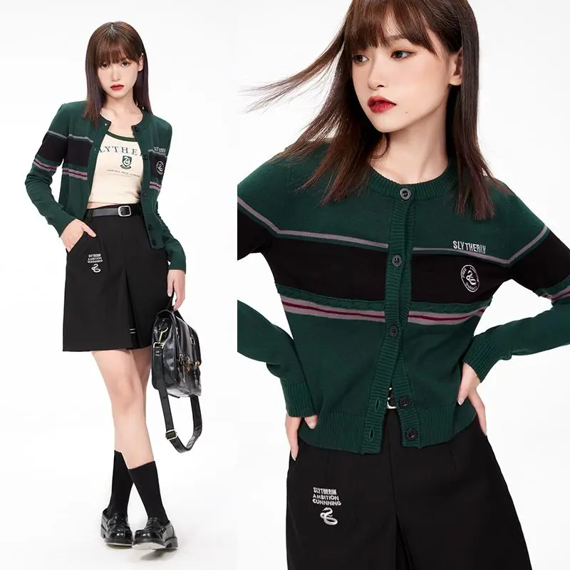 Japan British Style School Spring Autumn Cotton Knitted Sweater JK Uniforms Cardigan Hufflepuff Girls Preppy Cosplay Coat