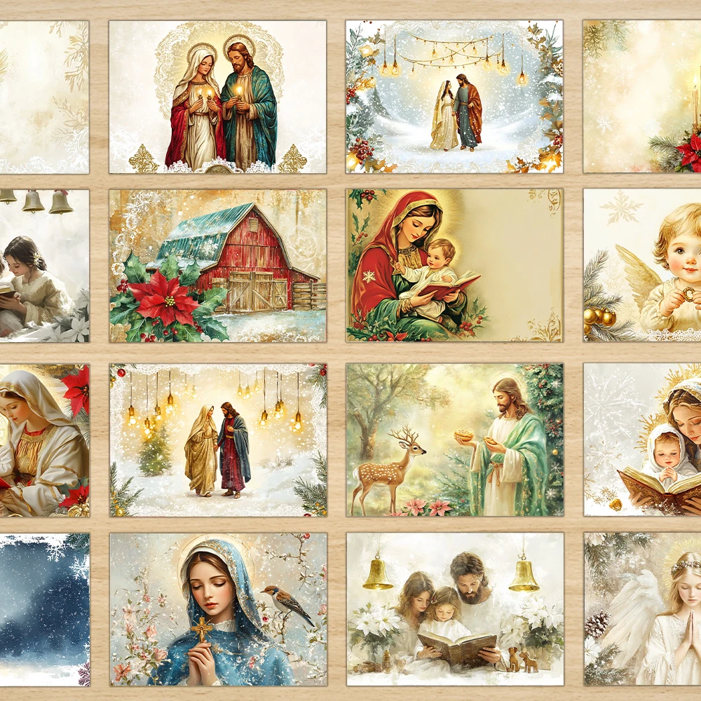 32 Stück Vintage-Weihnachts-Jesus-Postkarten, Geschenk zum Lehrertag, Schulanfang, Feiertagsdekoration, dicker Karton, hochauflösender Druck