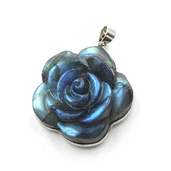 Hand Carved Labradorite Rose Flower Stone Pendant For Women Necklace DIY Natural Labradorite Gemstone Pendant Jewelry No Chain