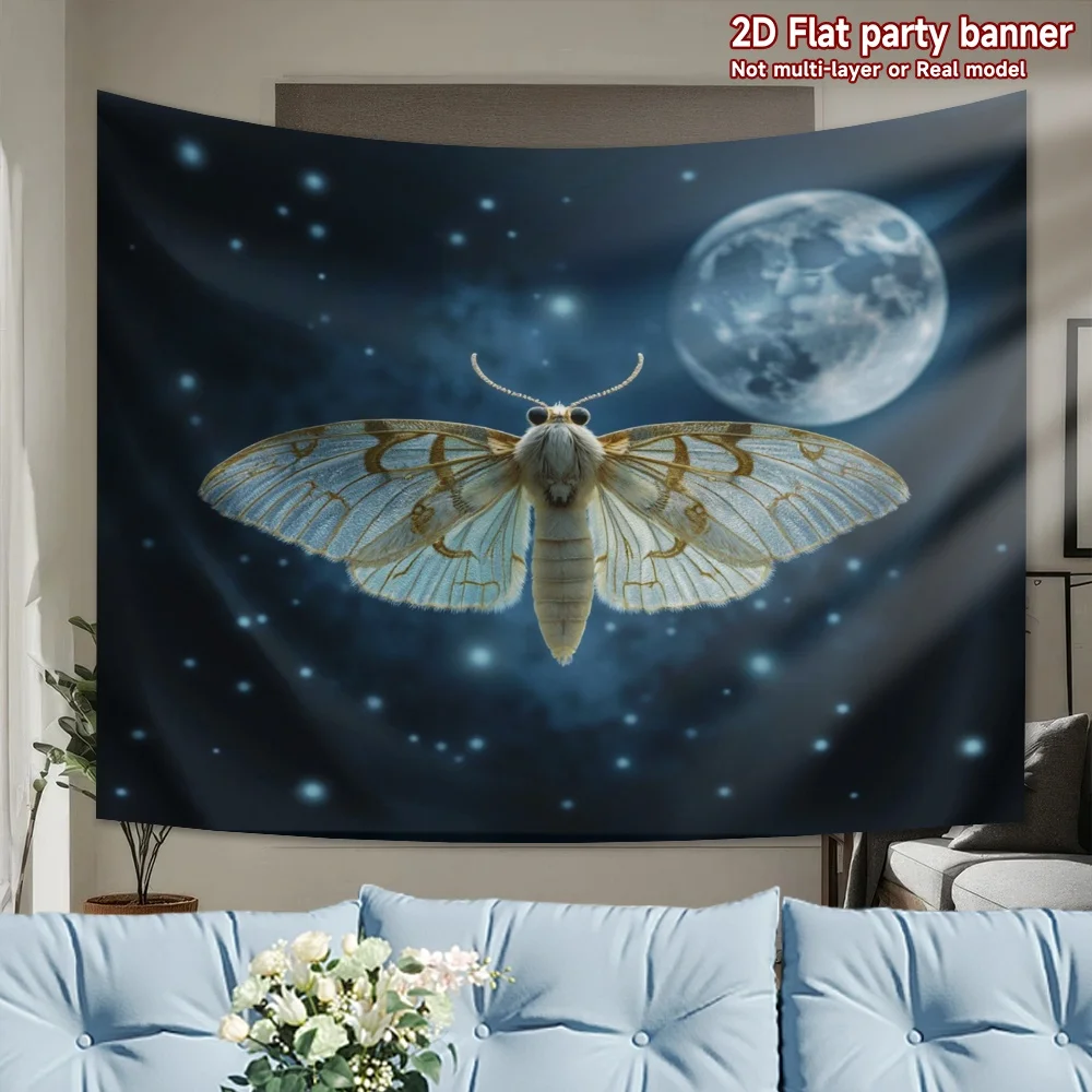 2D Flat, 1pc Photography background banner Moonlit Moth Flight Themed Design Decorative Photo Backdrop Suitable for Party scene