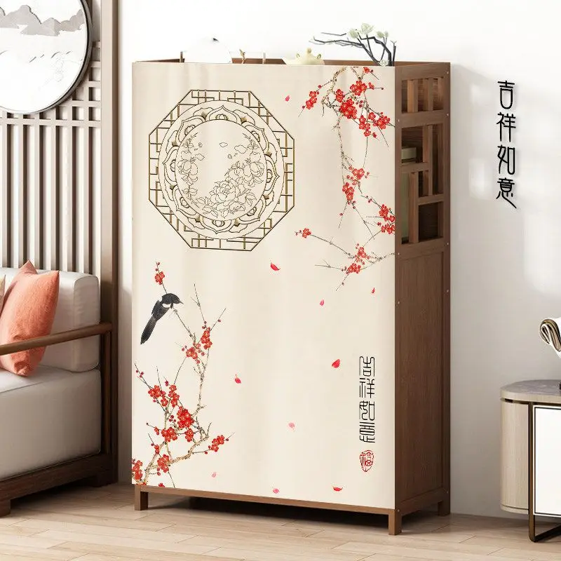 VIKAMA Chinese Ink Wash Painting Calligraphy Cabinet Cover Curtain No-Drill Hook-and-Loop Dust Cover Cupboard Storage Decor