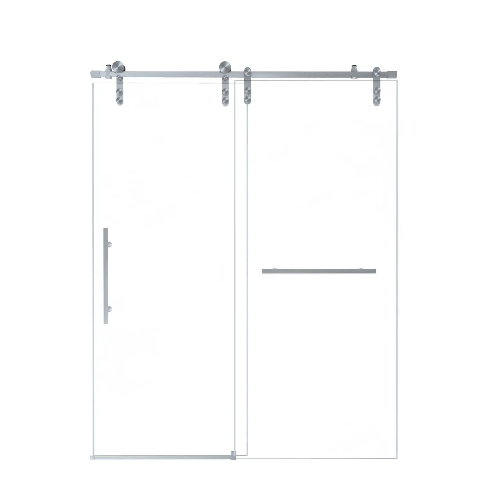 

Frameless Sliding Shower Door Adjustable Width Tempered Glass Bathroom Screen with Brushed Nickel Hardware for Modern Bathrooms