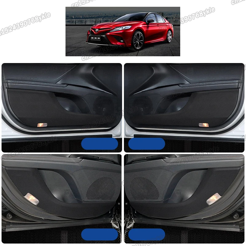 carbon fiber leather car door anti-kick mat for toyota camry 2018 2019 2020 2021 2022 xv70 70 trd interior accessories carpet