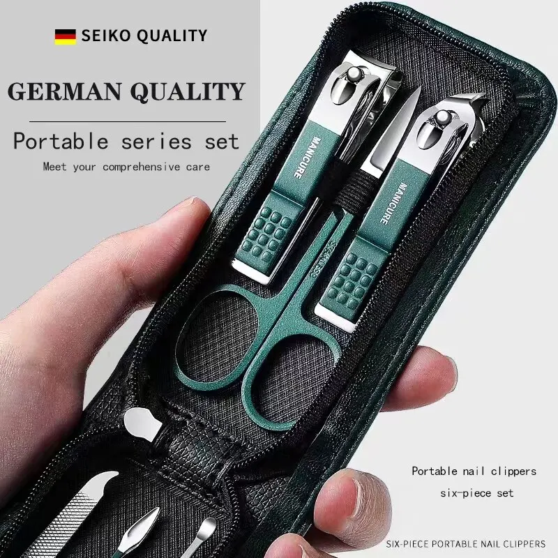 Personal Care Tools Eyebrow Scissors Germany 6 Pcs Portable Luxury Manicure Sets Pedicure Kits Bright Black Nail Clipper Set