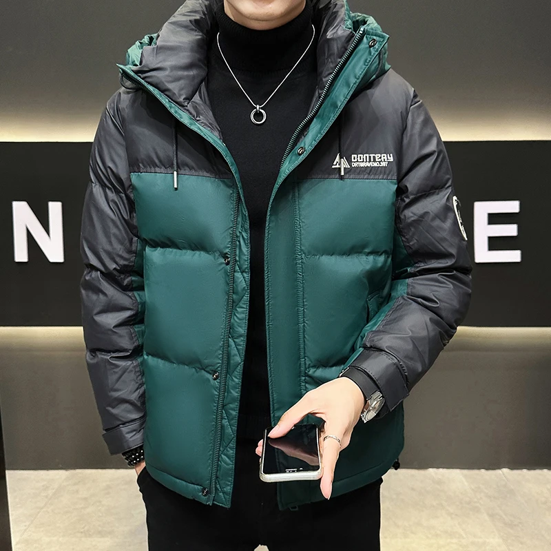 

Модные мужские куртки с хлопковой подкладкой и капюшоном, молодежные зимние повседневные теплые пуховые пальто 2025 года, уличная одежда, утепленный верх, парки, одежда