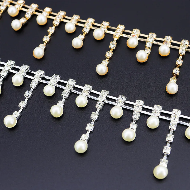 10Yards Rhinestone Chain Crystal Diamond Tassel Rhinestone Pearl Chain Clothing Accessories DIY Wedding Party Gift Decoration