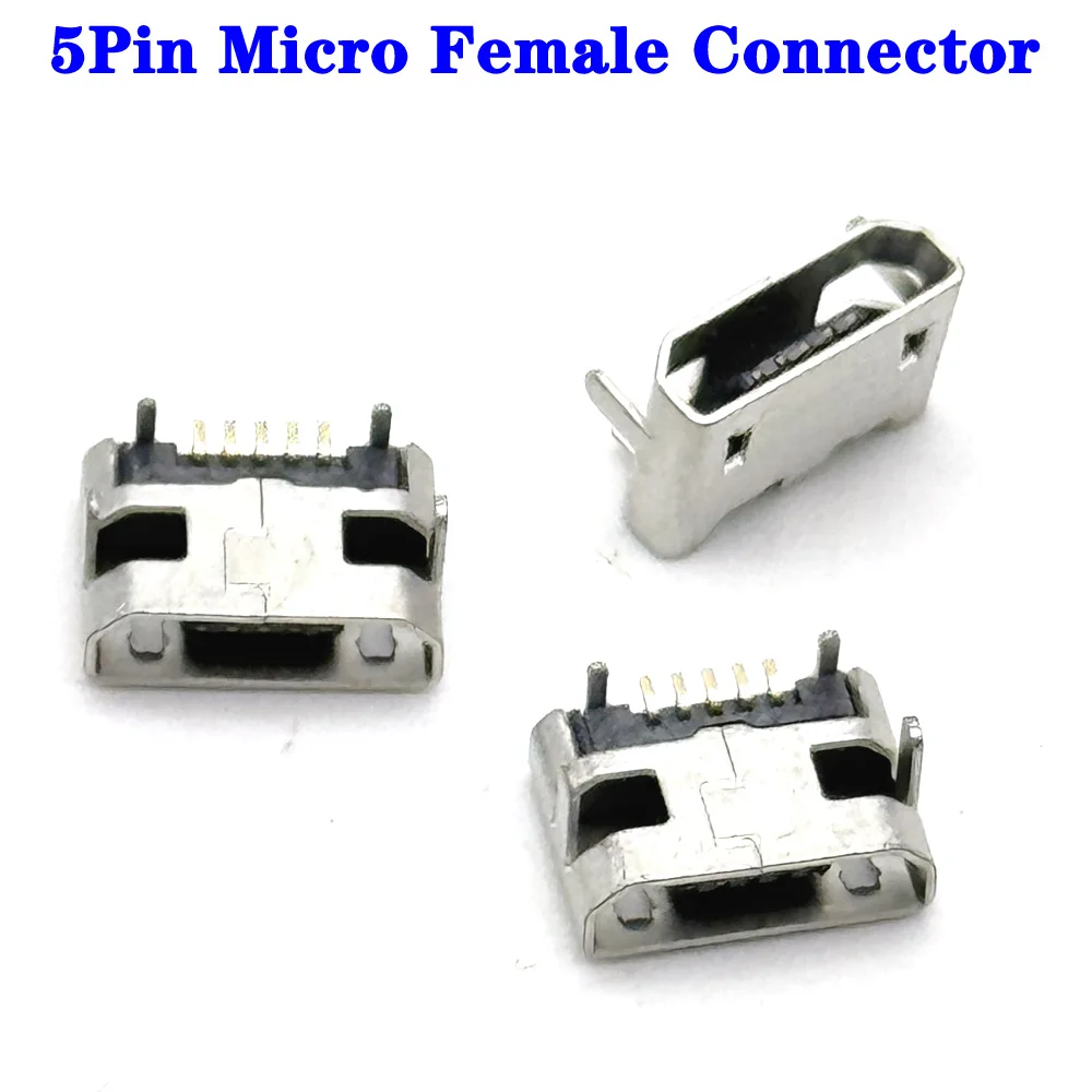 Micro USB Type B Female 5Pin SMD Soldering USB Port Jack Tail Socket for Android Phone Data Connector Repair Replacement