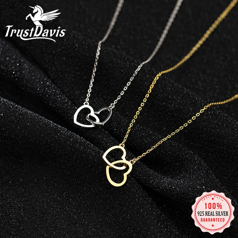 Collana a doppio cuore romantica di moda in argento Sterling 925 di trustcherokee per le donne matrimonio san valentino gioielleria raffinata DB286