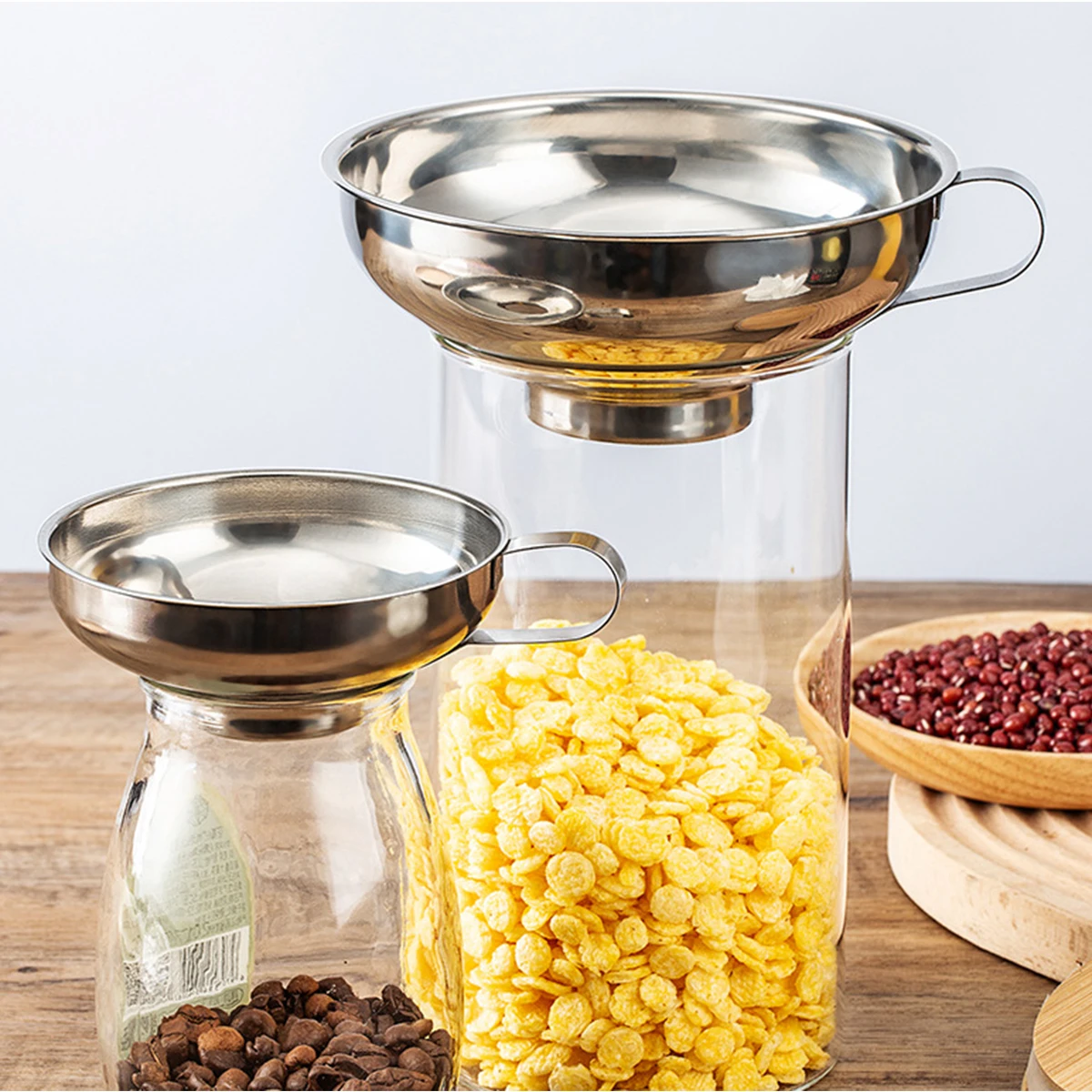 1 embudo de acero inoxidable grueso con gran calibre para herramientas de cocina, salsa de carne encurtida y embudo de boca ancha de cinco granos