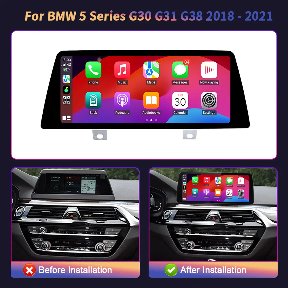 Car Multimedia Navigation Android 14 For BMW 5 Series G30 G31 G38 2018 - 2021 Head Unit WIFI Wireless Carplay Stereo Screen