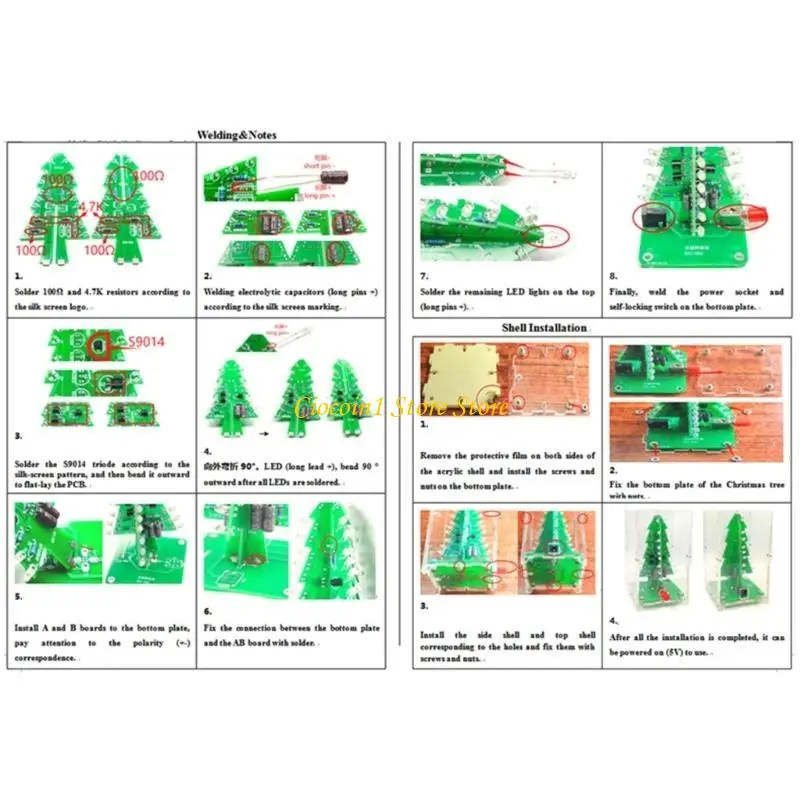 A3PC LED Flashing Christmas Tree DIY Electronics Soldering Colorful Christmas Tree