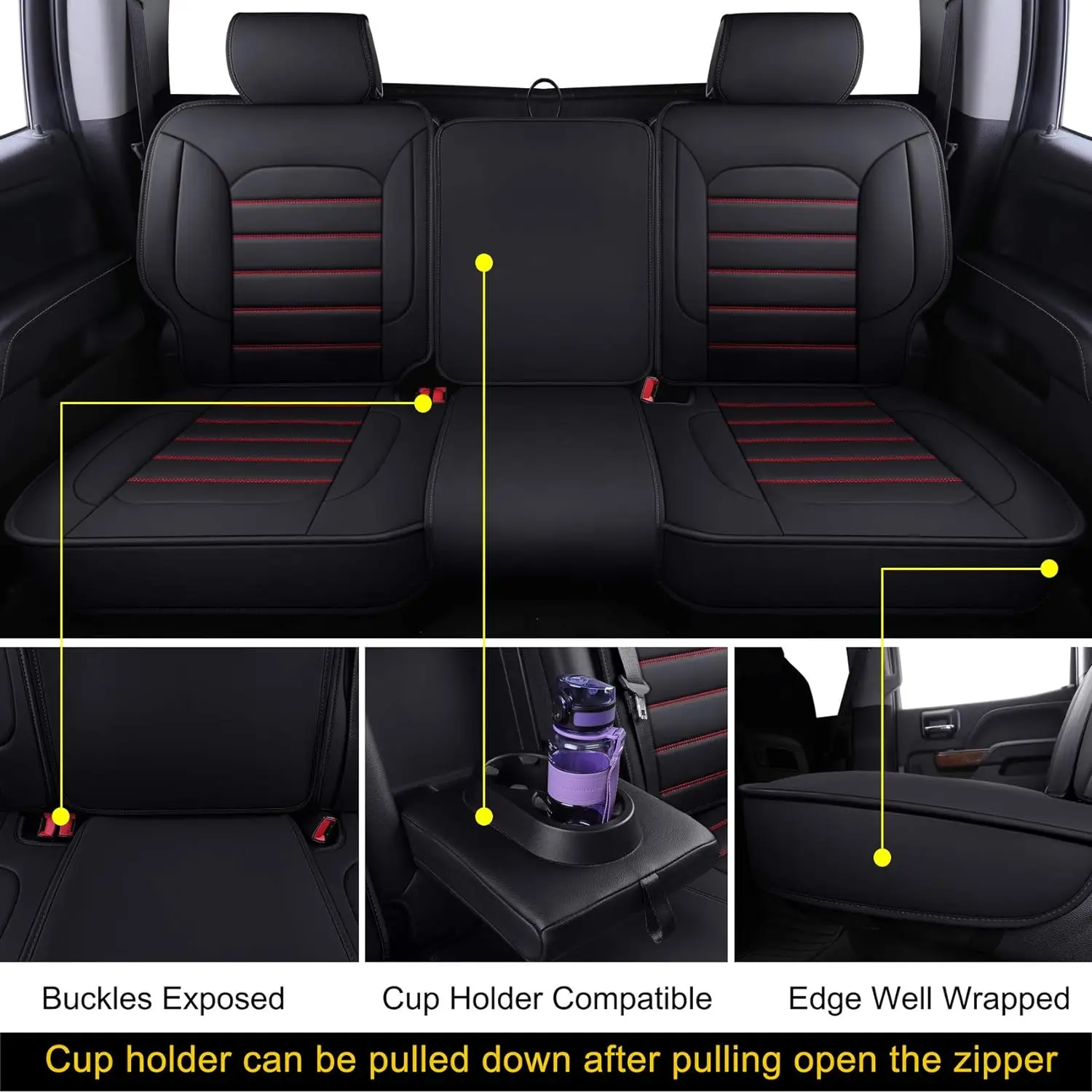 Coprisedili Set completo in pelle impermeabile resistente per camioncino adatto per Chevrolet Chevy Silverado 1500 GMC SIERRA dal 2007 al 2023