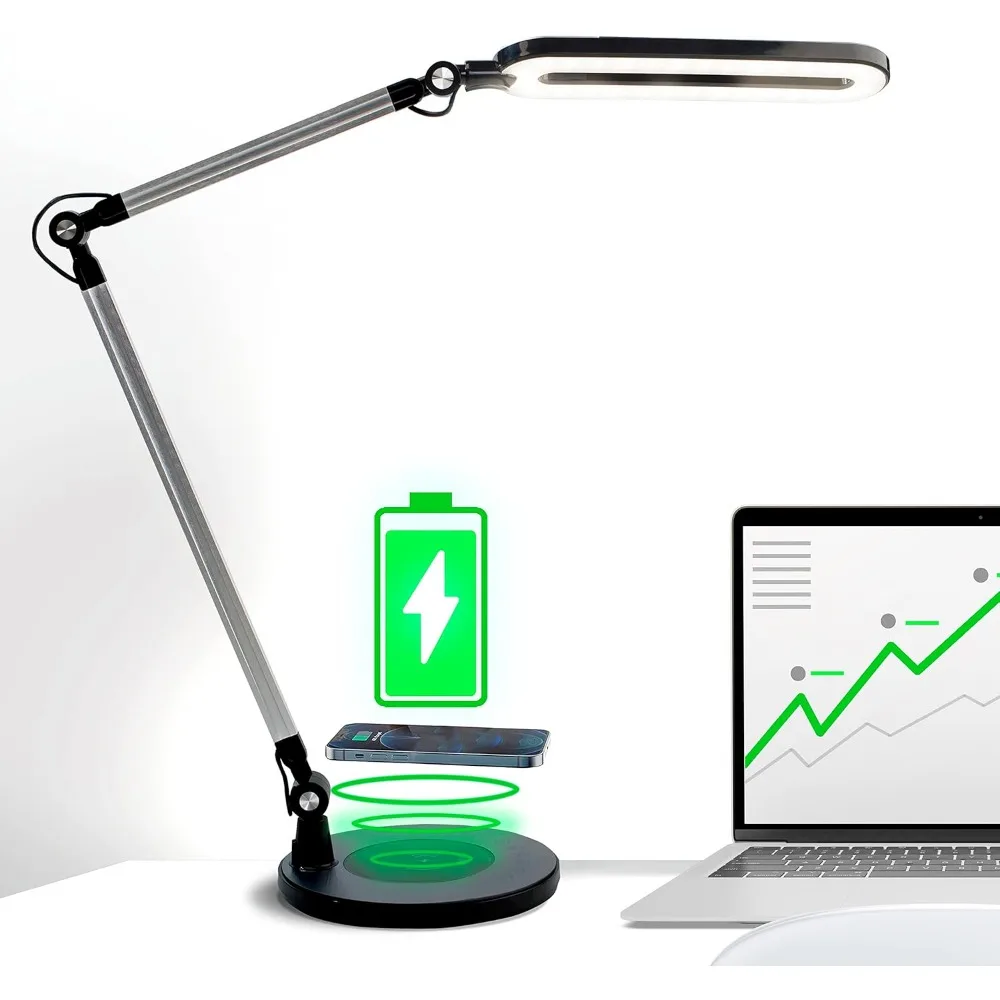 Led Desk Lamp with Wireless Charger |, Color Temp & Brightness | Tall Table Lamp for Work, Reading, Study, Zoom Video Calls