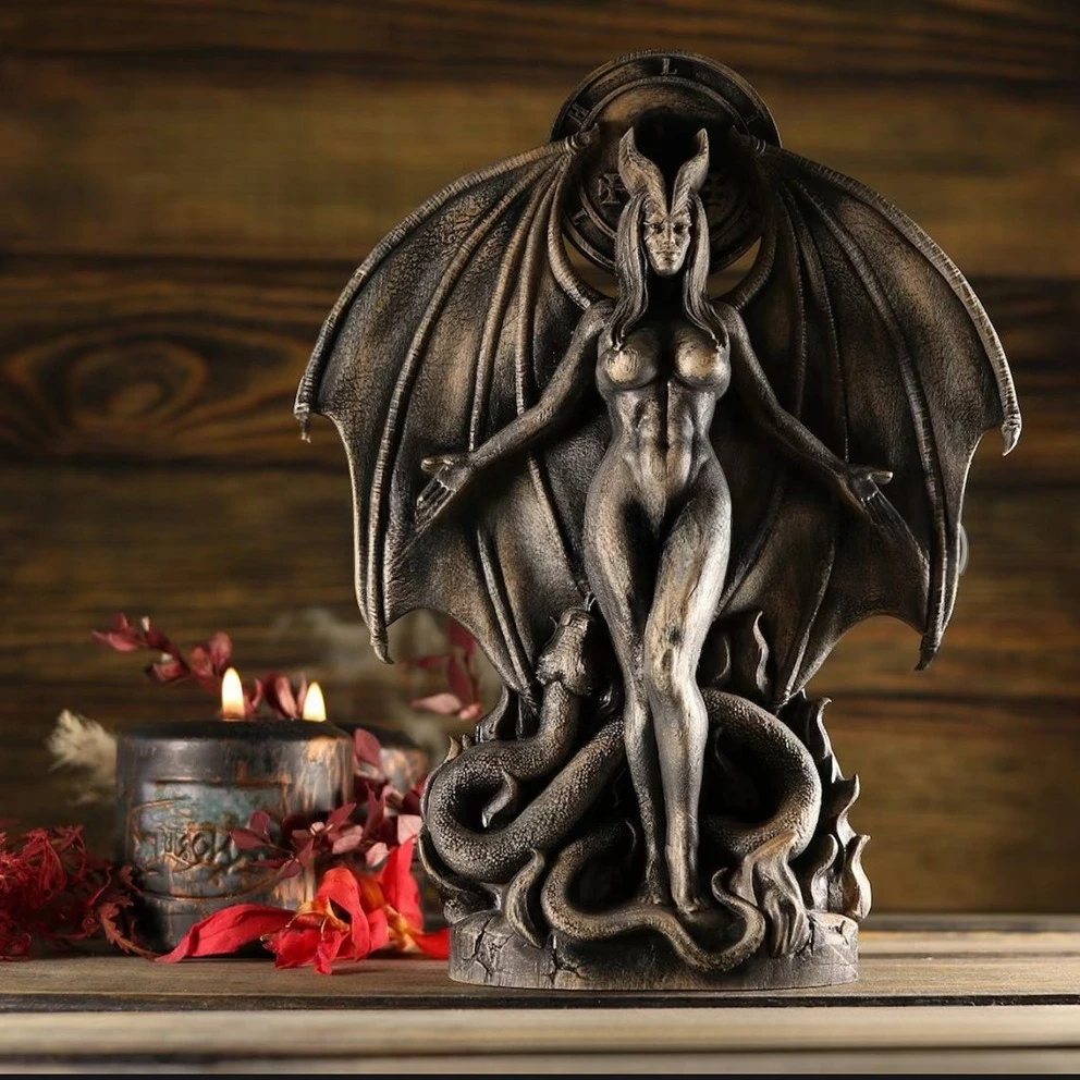 "Estatua de Lilith & Inanna: estatuilla de resina gótica, decoración del hogar de Halloween con simbolismo oculto, centro de mesa de altar oscuro (20 cm)"