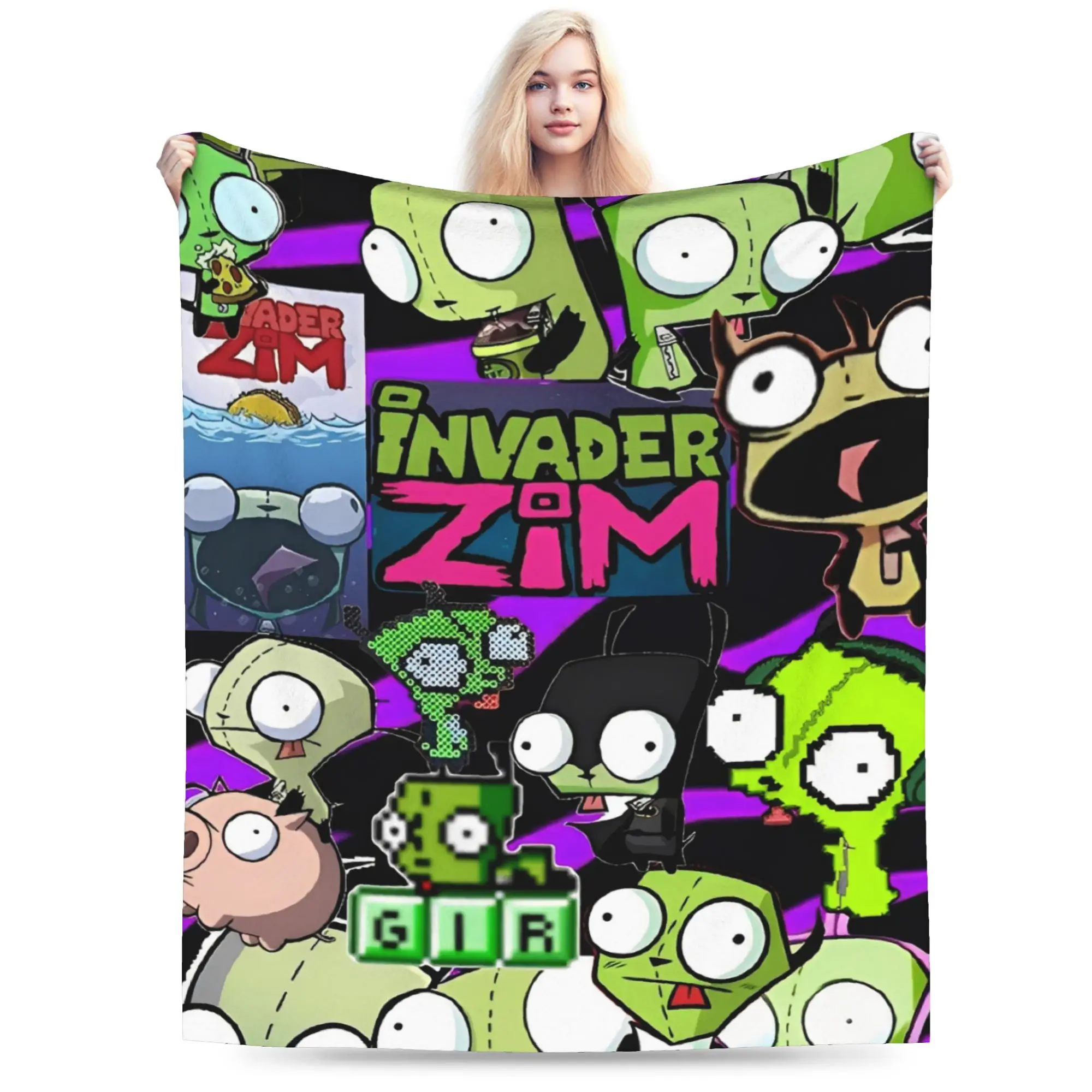 Cute Invader Zim Anime Blanket Flannel  Cozy Soft Throw Blanket for Sofa Rug Piece