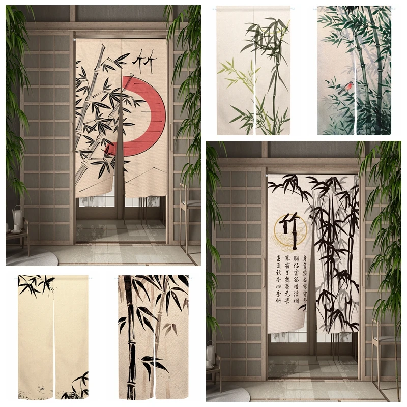 Japanese Style Noren Door Curtains Bamboo Linen Doorway Curtains Kitchen Entryway Partition Screen Restaurant Split Half-curtain