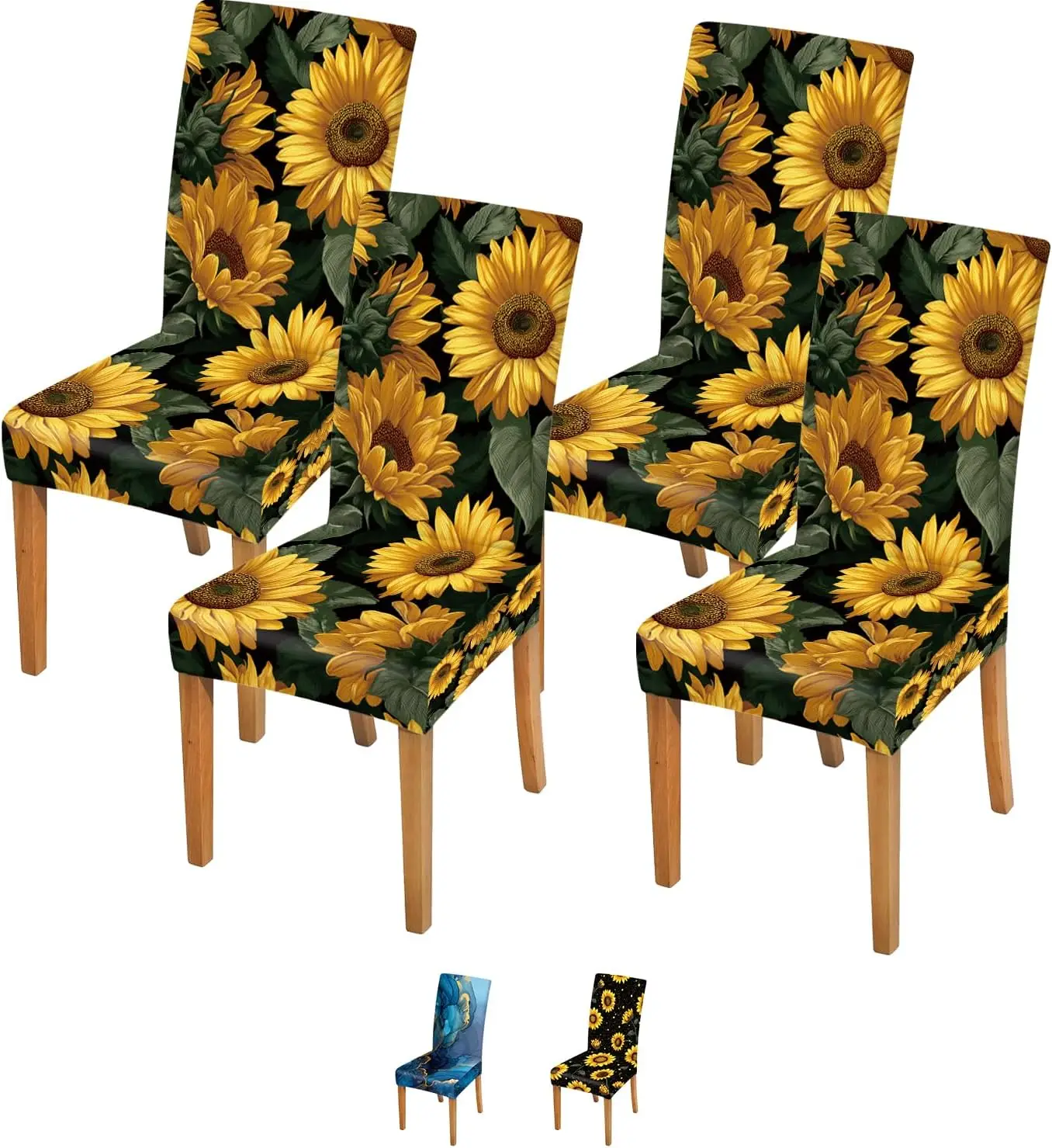 Yellow Sunflower Dining Chair Cover 1 Pc, Stretch Removable Slipcover Anti-dust Seat Protector for Kitchen Wedding Party