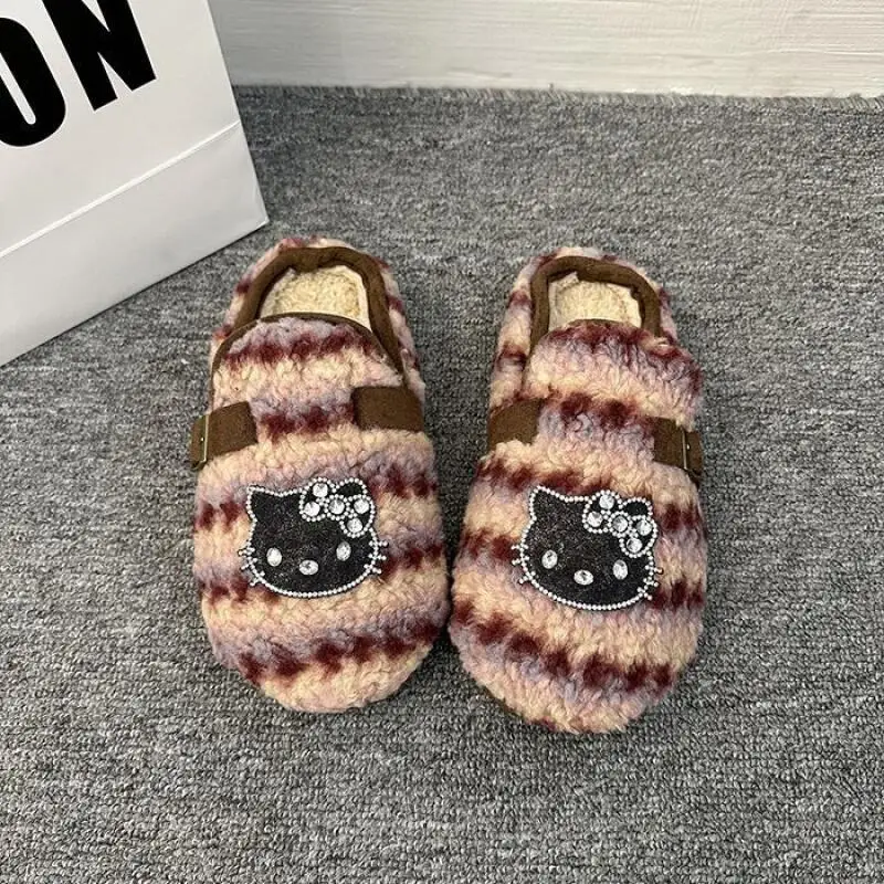 

Тапочки Sanrio Hello Kitty для женщин, милые мультяшные зимние домашние тапочки с мягкой подошвой, нескользящие, теплые, новый стиль