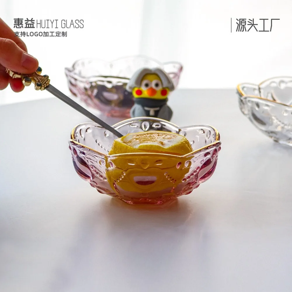 Heart Shaped Glass Dessert Bowl Set, Thickened Ice Cream Sundae Bowl, Salad Fruit Bowl, Sauce Dip Dish for Home