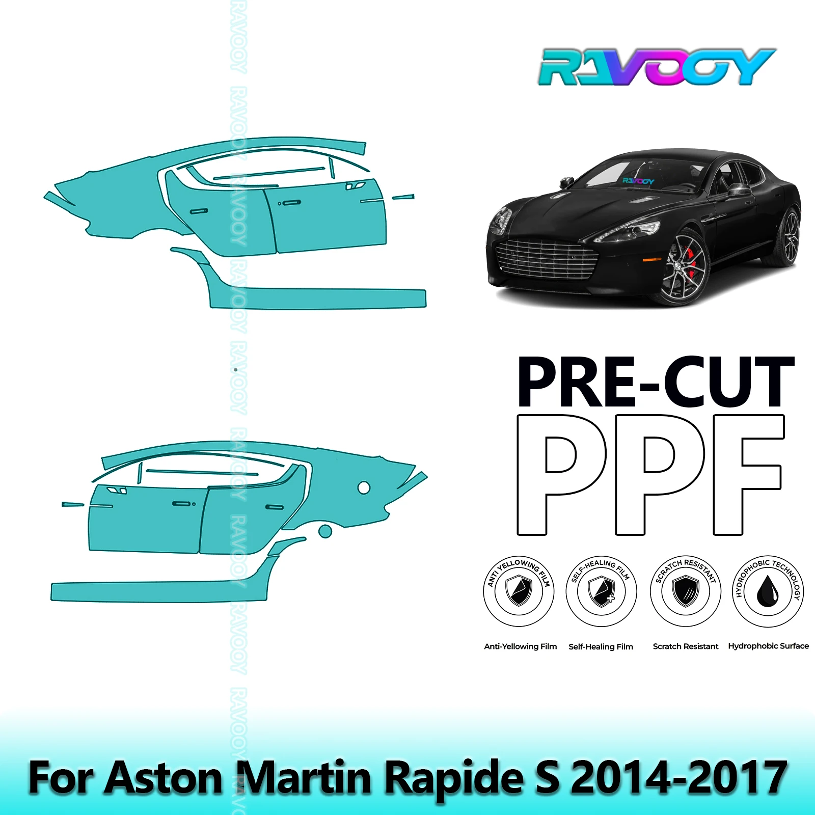 

For Aston Martin Rapide S 2014-2017 8.5mil Clear Matte Pre-Cut PPF Door & A/B Pillar Kit TPU Paint Protection Film Set