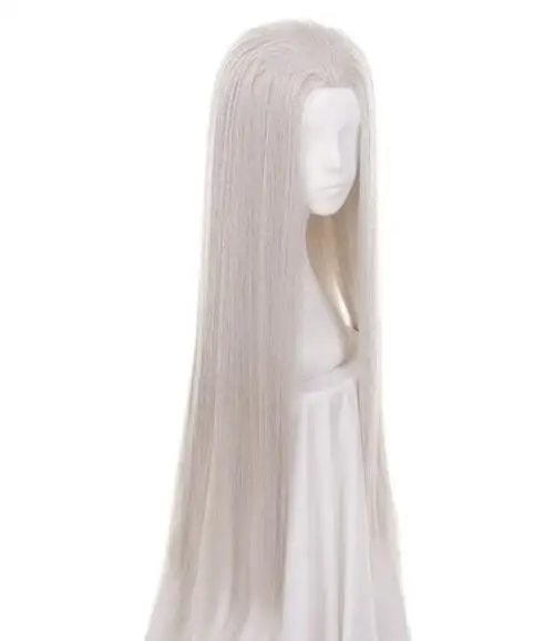 100cm argento grigio lungo dritto capelli sintetici parrucca Cosplay fibra di resistenza al calore