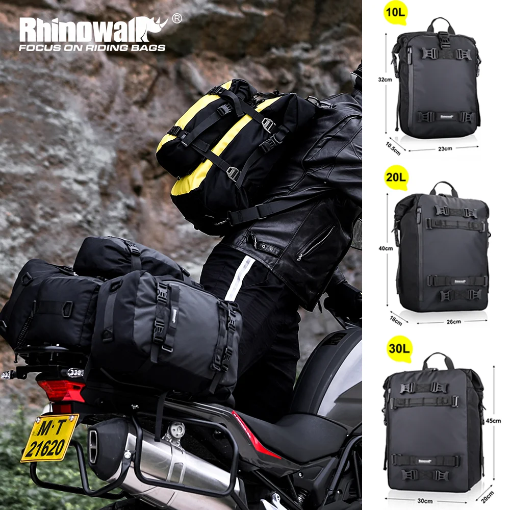 Rhinowalk-Bolsa de asiento trasero para motocicleta, paquete de equipaje impermeable para Motocross, bolsa trasera multifunción con cubierta impermeable, 10L/20L/30L
