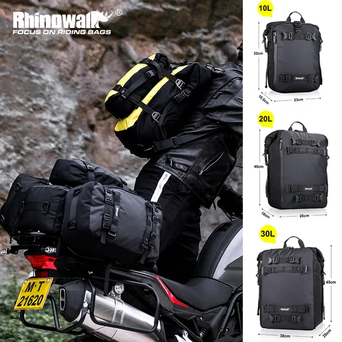 Rhinowalk-Bolsa de asiento trasero para motocicleta, paquete de equipaje impermeable para Motocross, bolsa trasera multifunción con cubierta impermeable, 10L/20L/30L
