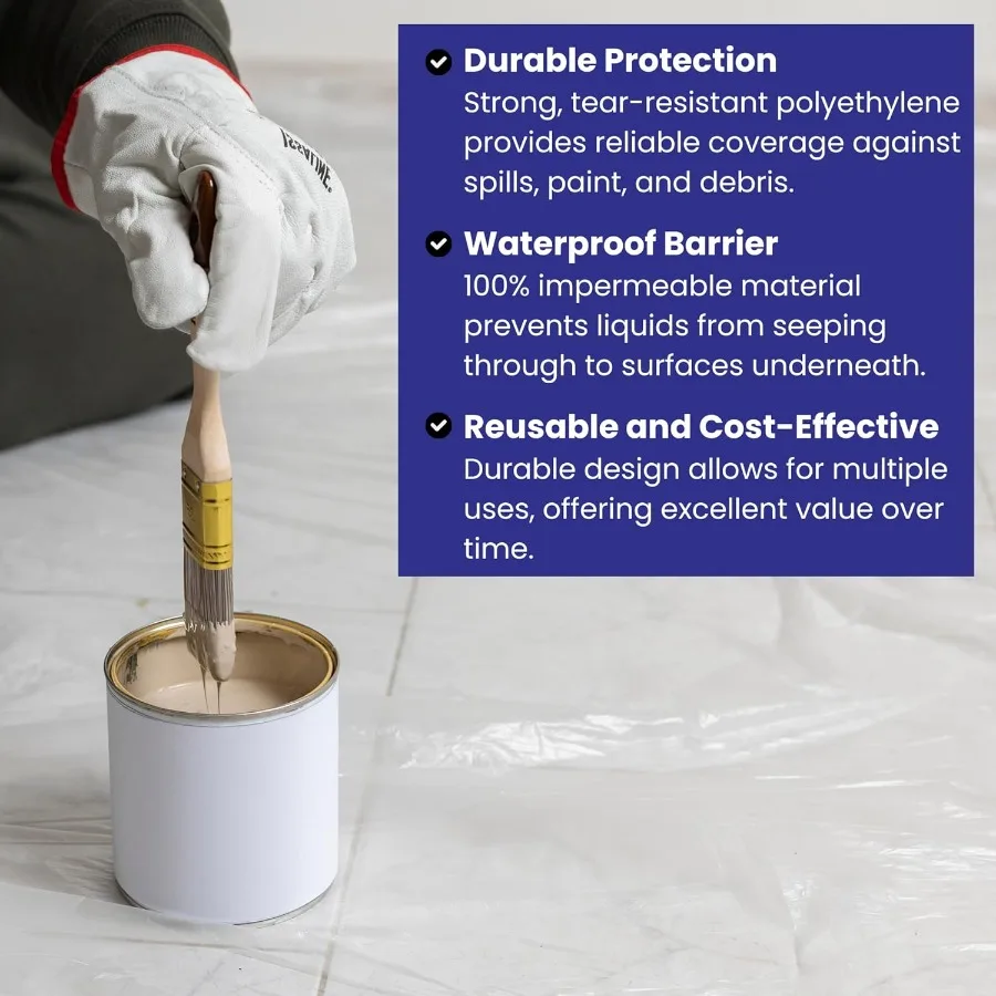 Clear Plastic Drop Cloth for Painting Renovations and DIY Projects Water Dustproof Odorless Plastic Sheet with 1mil Thickness D