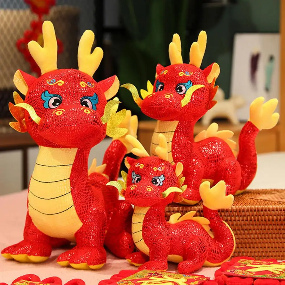 New Year 2024 Cartoon Dragon Family Plush Cushion Chinese Zodiac Dragon Mascot Kawaii Stuffed Animal Pillow Ornament Home Decor