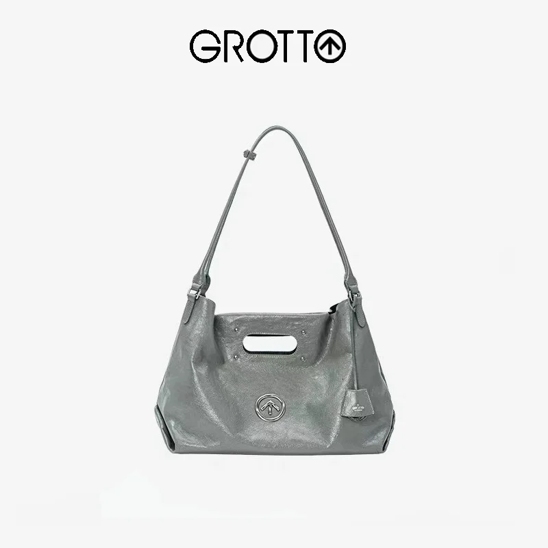 

GROTTO Women Shoulder Bag Soft Leather Hollow Out Design Large Capacity Folded Texture 2025 New Commuter Versatile Tote Bag