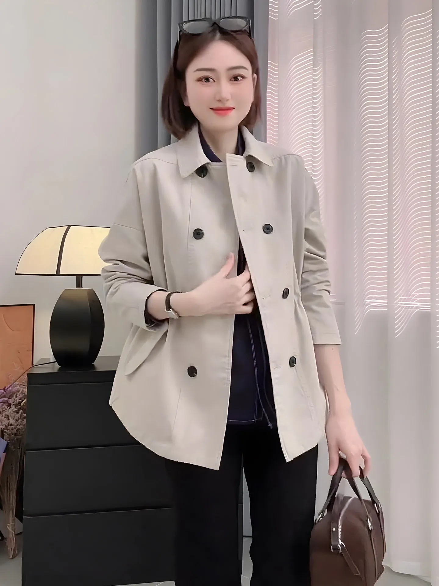 

Корейский стиль: Новое женское двубортное повседневное пальто на весну-осень, укороченное, с завязками на талии, элегантное, стройнящее