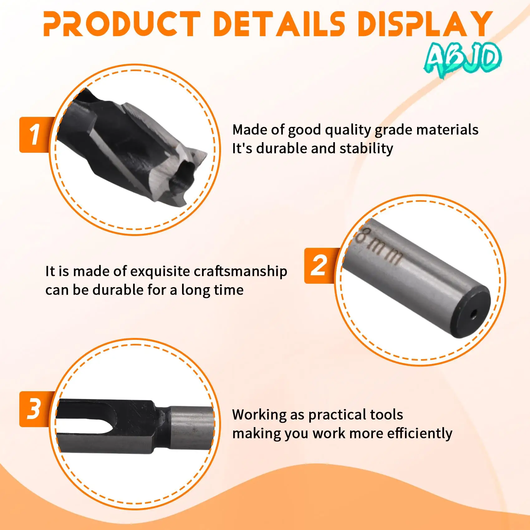 

ABJO-High Speed Steel Tenon Dowel Woodworking Drill Bit Tapered Snug Plug Cutter Hole Diameter 8Mm Corkscrew Drill