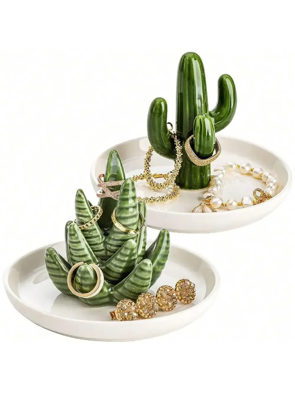 1pc piece aloe and cactus ring tray, ceramic plant jewelry plate bracelet earrings necklace tray, home decoration