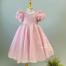 Summer Baby Girls Pink Dresses Kids Party Outfits Wedding Short Sleeve Prom Dresses Kids Princess Costumes 4 6 7 8 9 11 12 Years