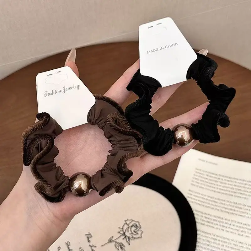 Temperament Ruffles Wrinkled Hairbands Autumn and Winter High Elastic Velvet Rubber Bands Elegant Temperament Hair Accessories