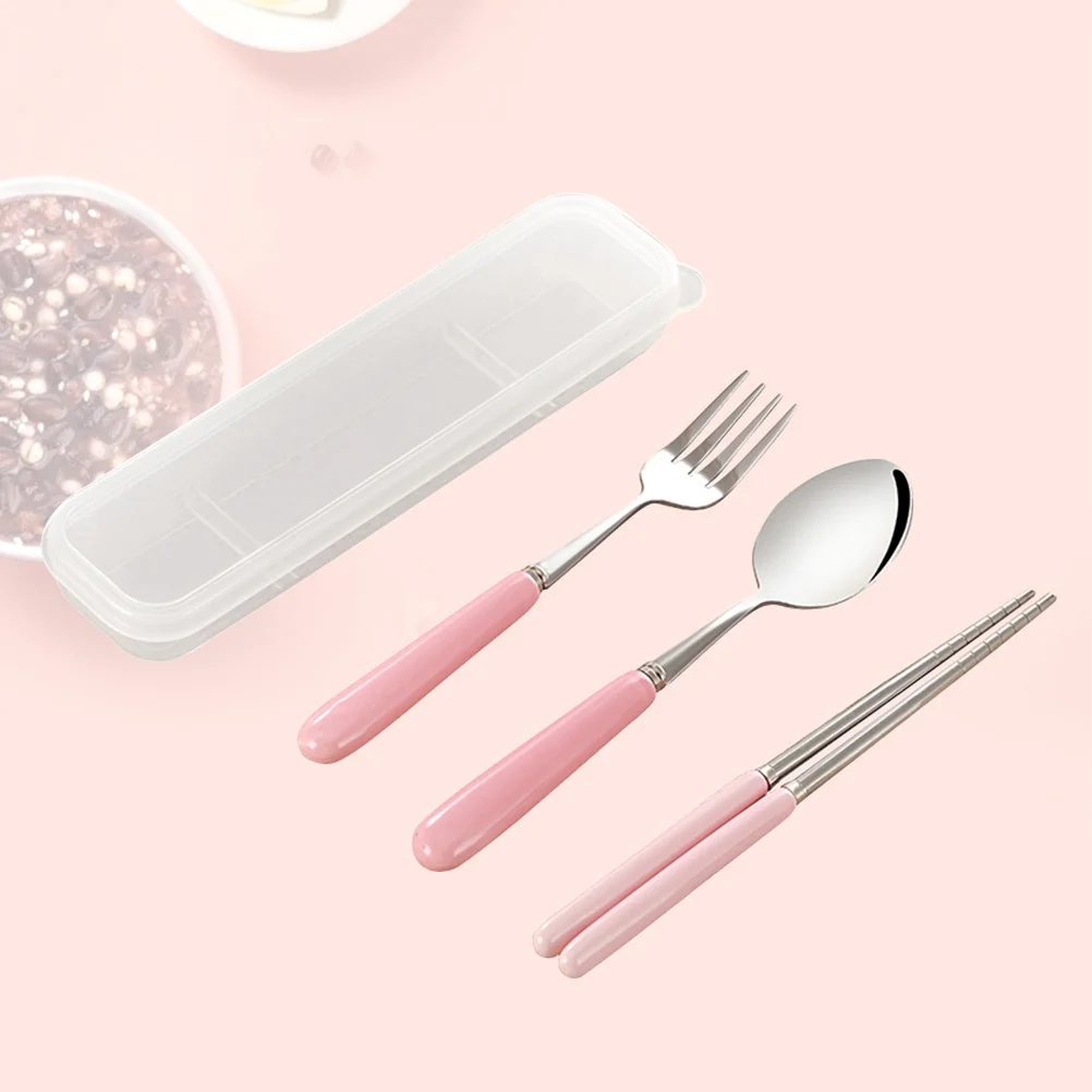 

Stainless Steel Chopsticks Spoon Fork 3 Piece Set with Ceramic Handle Compact Lightweight Flatware for Picnic Outdoor Portable
