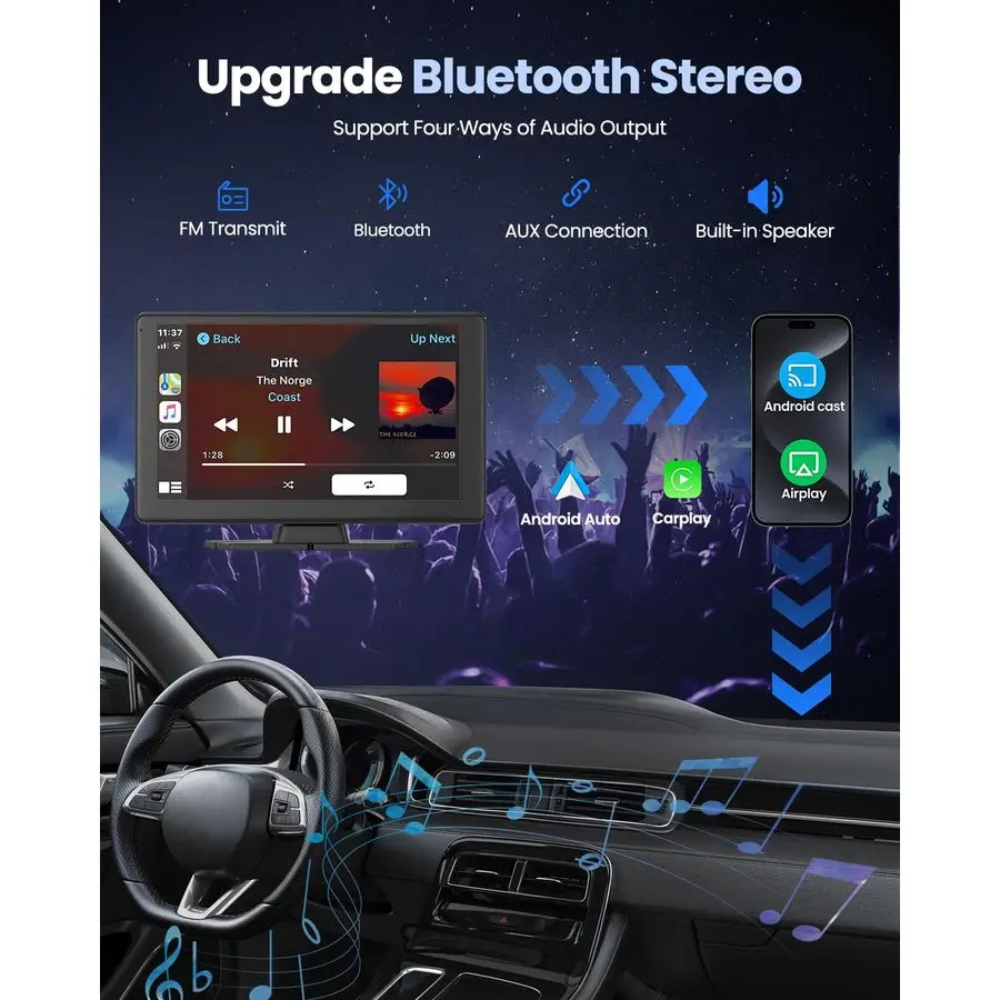 شاشة Carplay لكاميرا Dash 5K للسيارة، 9 أجهزة استقبال صوت CarPlay amp Android Auto مع كاميرا احتياطية 1080p، بلوتوث