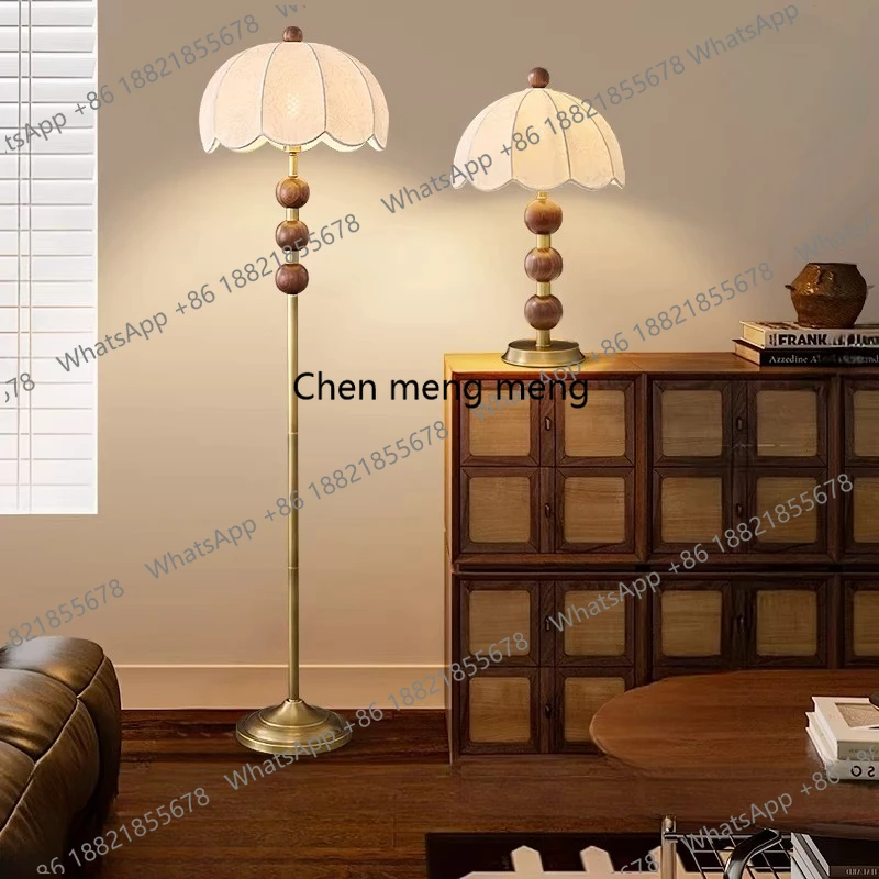 

All-copper French retro medieval warm fabric living room floor lamp North American black walnut eye protection desk lamp