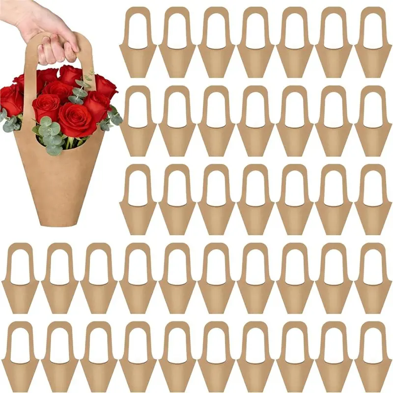 

RMWIN-50 упаковок бумажных подарочных пакетов с цветами, держатели для цветочных букетов, цветочные упаковочные пакеты на День святого Валентина, цветочный бар, свадьба