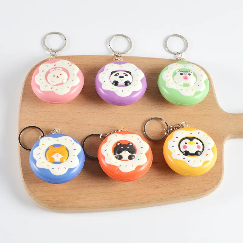 New Cute Doughnut Keychain Slow Rebound Cartoon Multifunctional Keychain Toy Doughnut Squeeze Decompression Toy Keychain