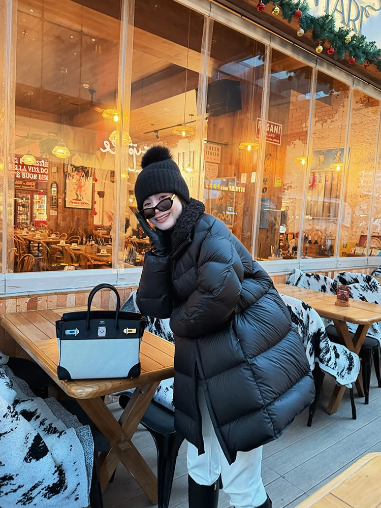 

the Meng Winter Warmth Large Fluffy 90 White Goose down Bla Women's Puffer Jaet New Sle Casual Fit Long Sve Zipper