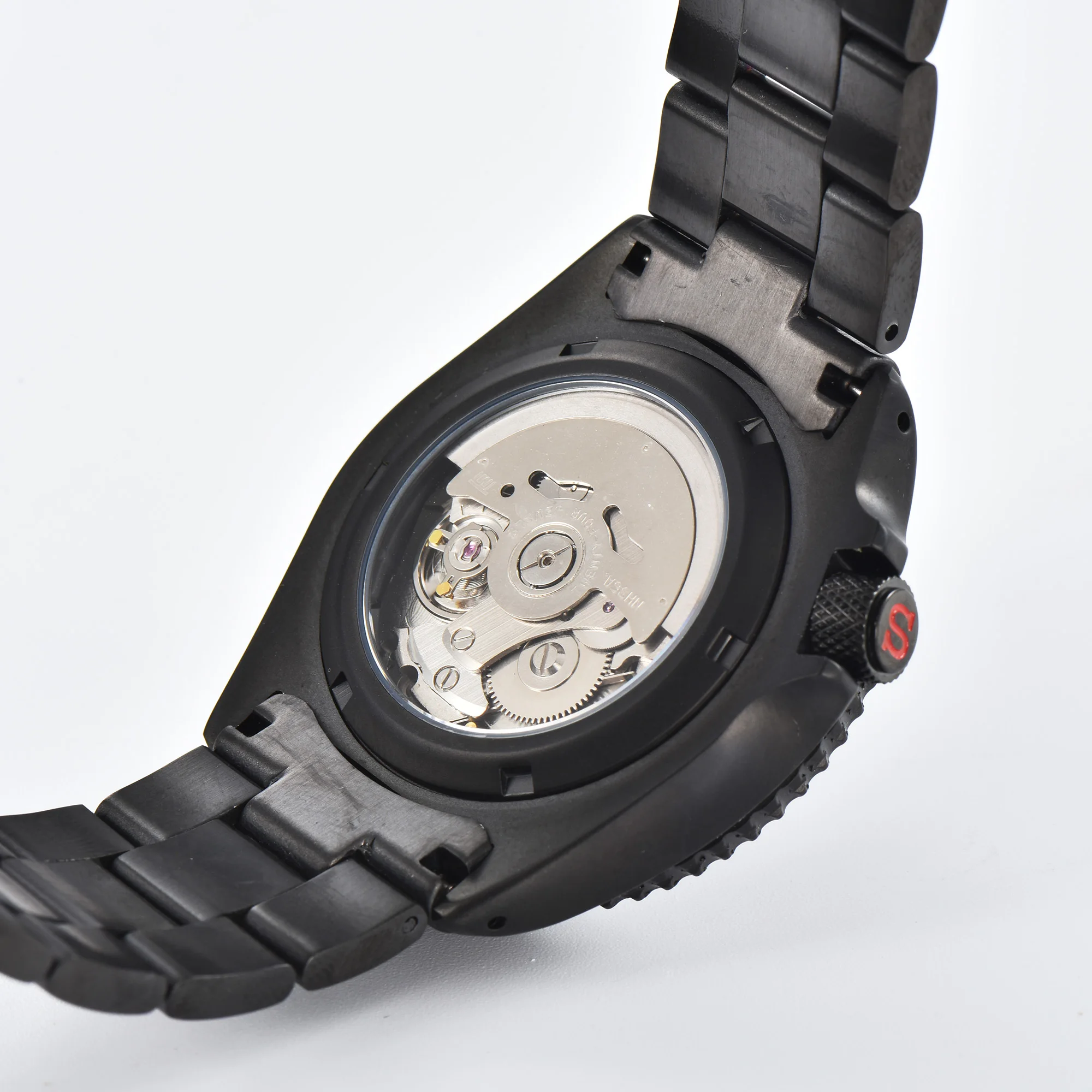 นาฬิกา NH36 นาฬิกาข้อมือจักรกลผู้ชาย ขอบหน้าปัดประดับพลอยสีดำ ปฏิทินคู่ ตัวเรือนสแตนเลส กระจกแซฟไฟร์ นาฬิกา SKX007 สำหรับผู้ชาย